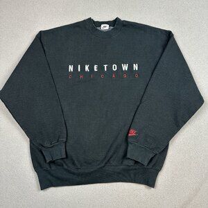 90s Nike Town Chicago Crewneck Black Men's Large Vintage Streetwear Spell Out